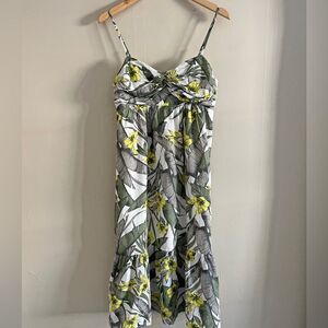 BANANA REPUBLIC palm floral linen spaghetti strap midi dress
